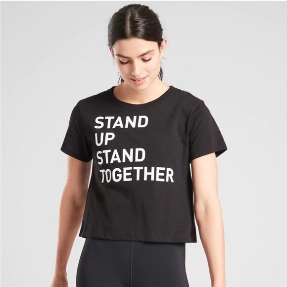 Athleta Stand Together Crop Top Graphic Tee Cropped Black Size Small - Picture 1 of 5